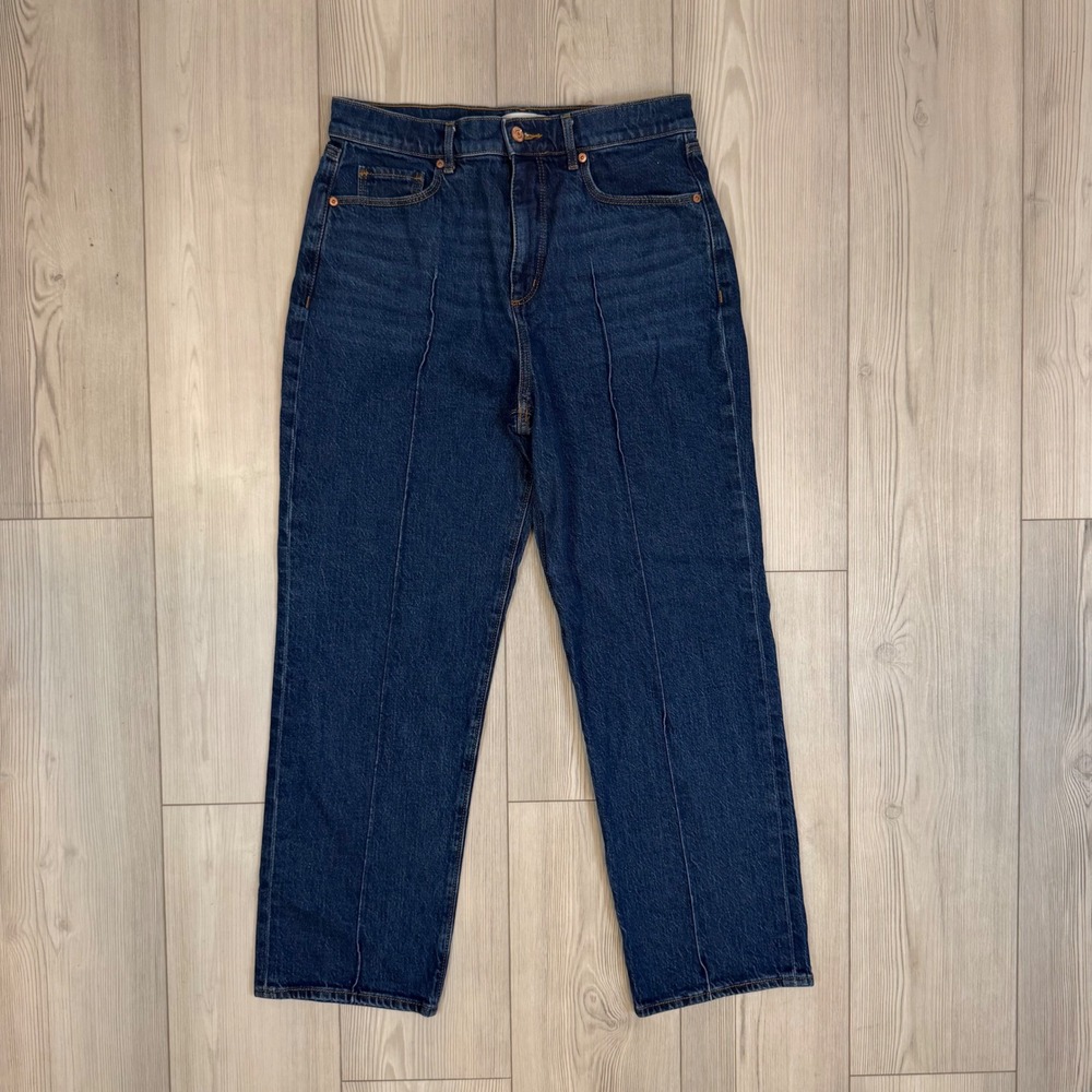 LOFT The Straight High Rise Front Seam Jeans Dark Wash Blue Size 8 29